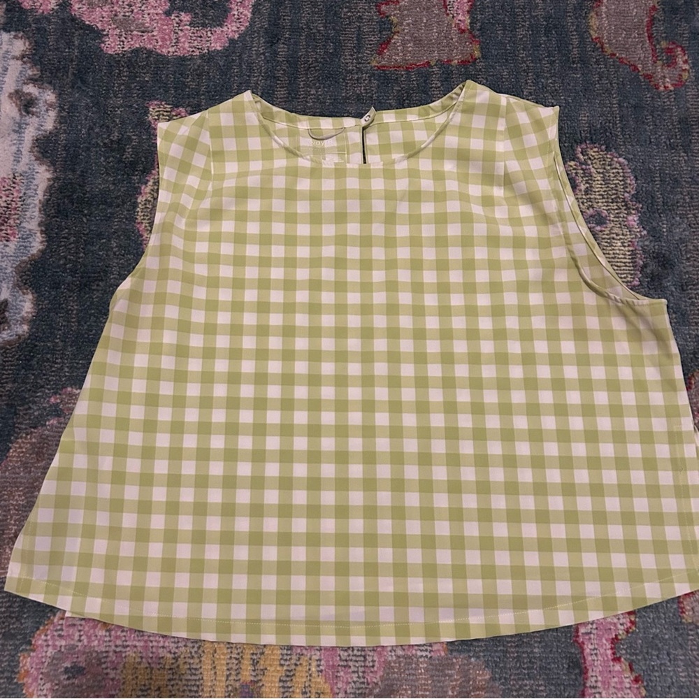 Wayre Two Piece Lime gingham Plaid Boxy Snap Tank With Travel Pocket Flow Shorts - Picture 10 of 13